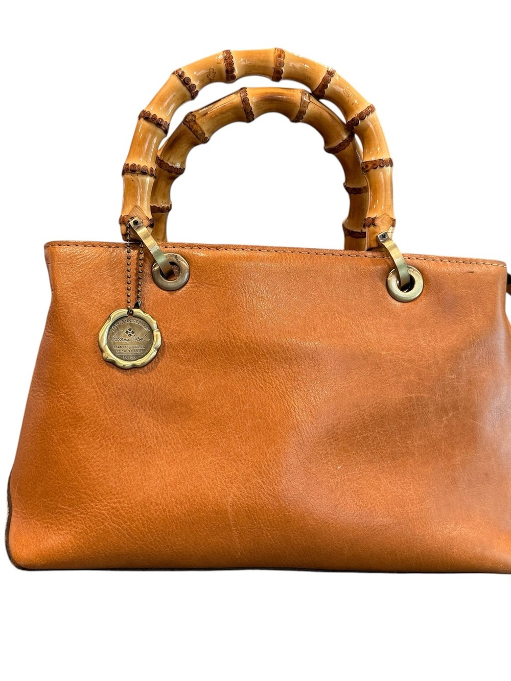 Patricia Nash Empoli bamboo handle handled satchel purse leather tan